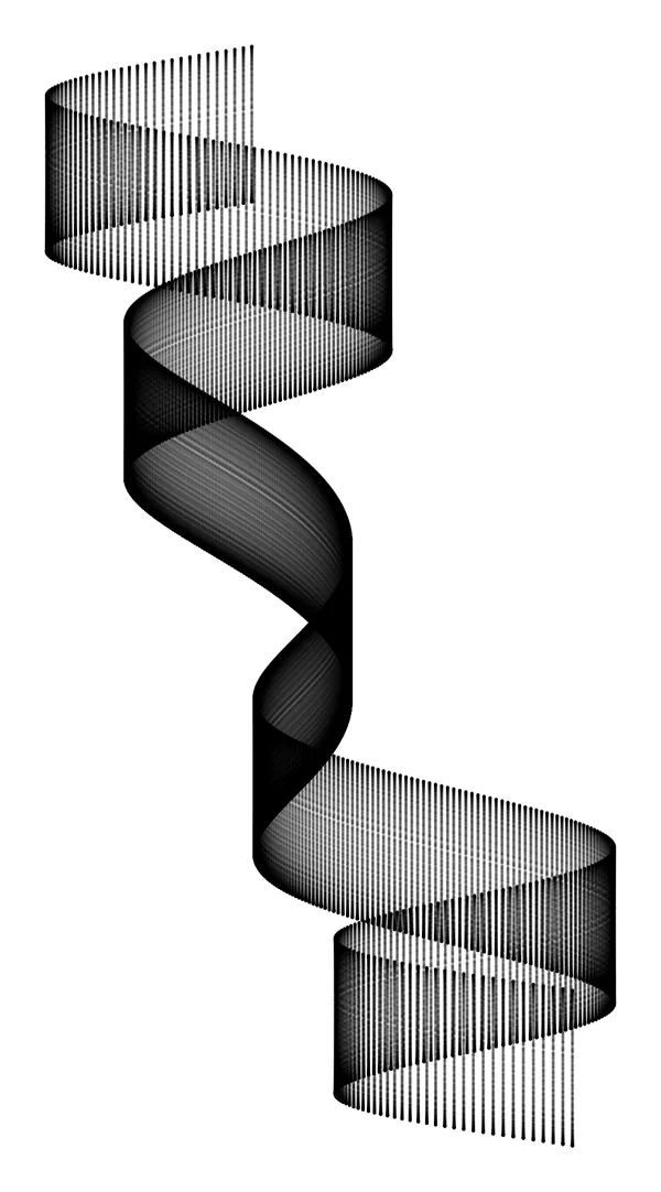 A helix of stacked cylinders descending in steps.